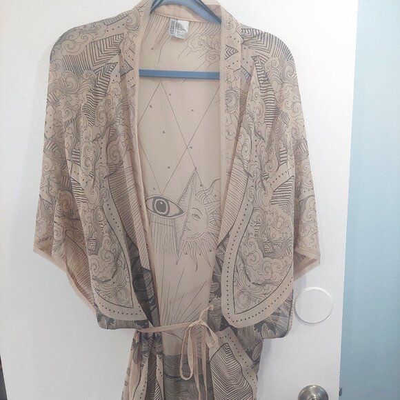 H&M Celestial Sun Moon & Eye Powder Pink Kimono Robe NWOT Sz L XL - Picture 1 of 4